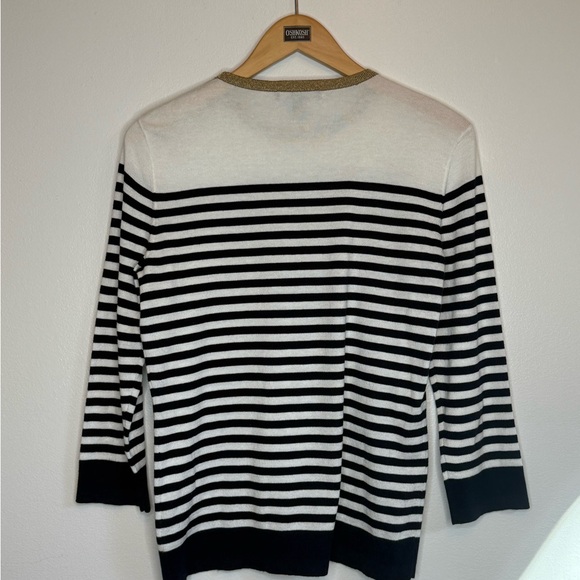 NEW Lauren Ralph Lauren Pullover Navy Striped Sweater Gold Metallic Trim - Picture 4 of 9